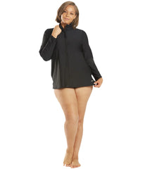 Sporti Women's Plus Size L/S Zip Front UPF 50+ Rash Guard