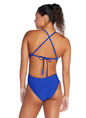 Speedo Women's Solid Tie Back One Piece Swimsuit