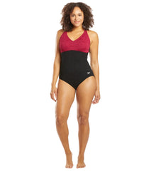 Speedo Women's Pebble Texture Colorblock One Piece Swimsuit