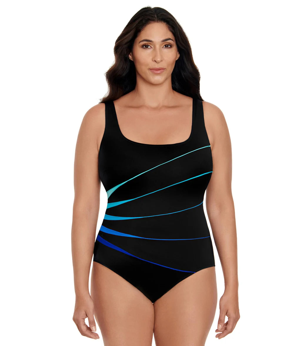 Longitude Women's Colorblock Piped Fan One Piece Swimsuit
