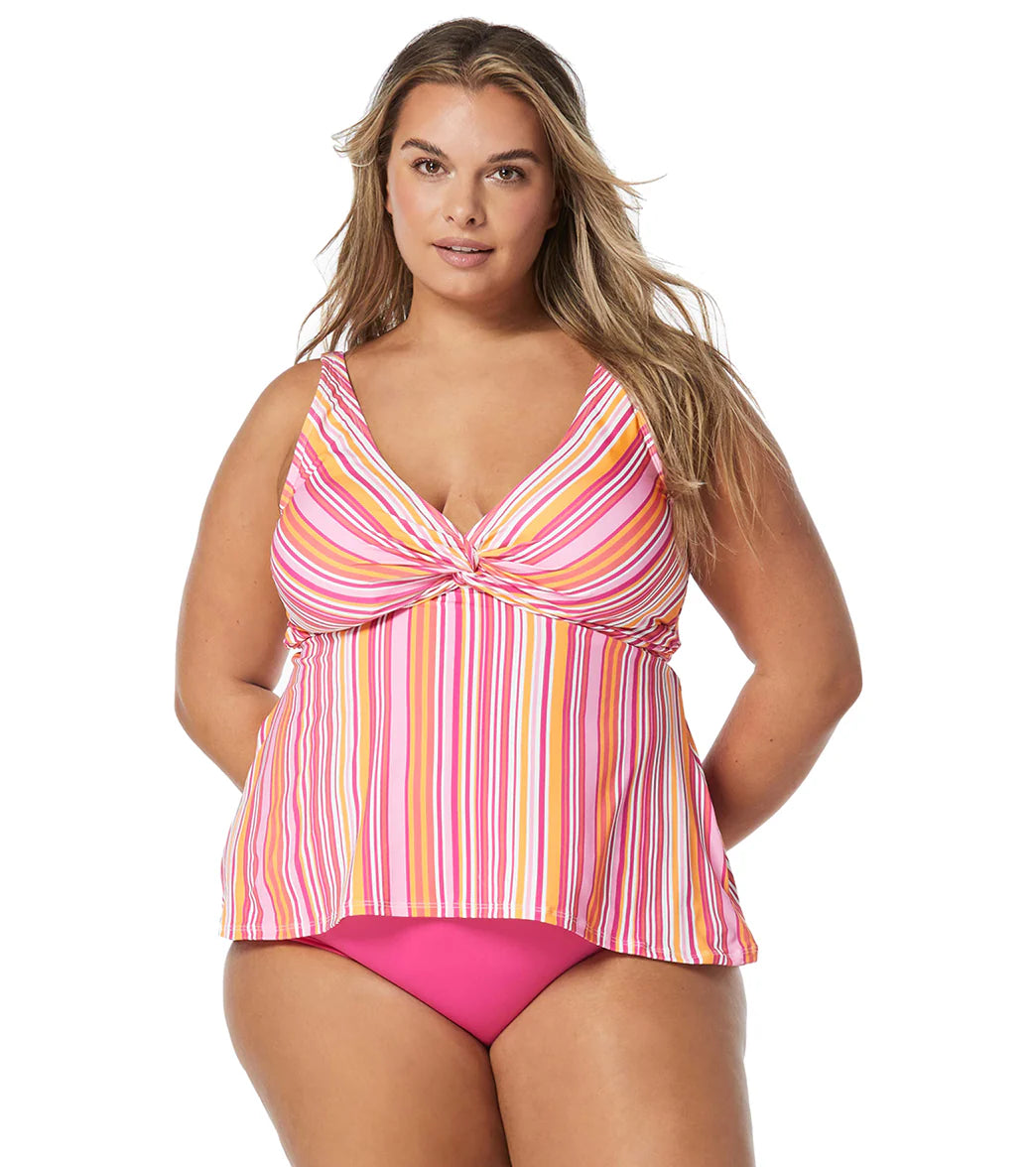 Beach House Women's Plus Size Beach Club Stripe Willow Fly Away Hem Tankini Top