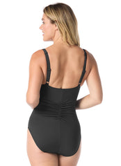 Gabar Women's Chlorine Resistant Solids V Neck One Piece Swimsuit