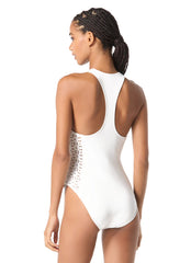 Michael Kors Women's Laser Cut Scuba Zip Front One Piece Swimsuit