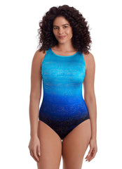 Longitude Women's Extra Long Torso Sea Mist Scoopback Highneck Long Torso One Piece Swimsuit