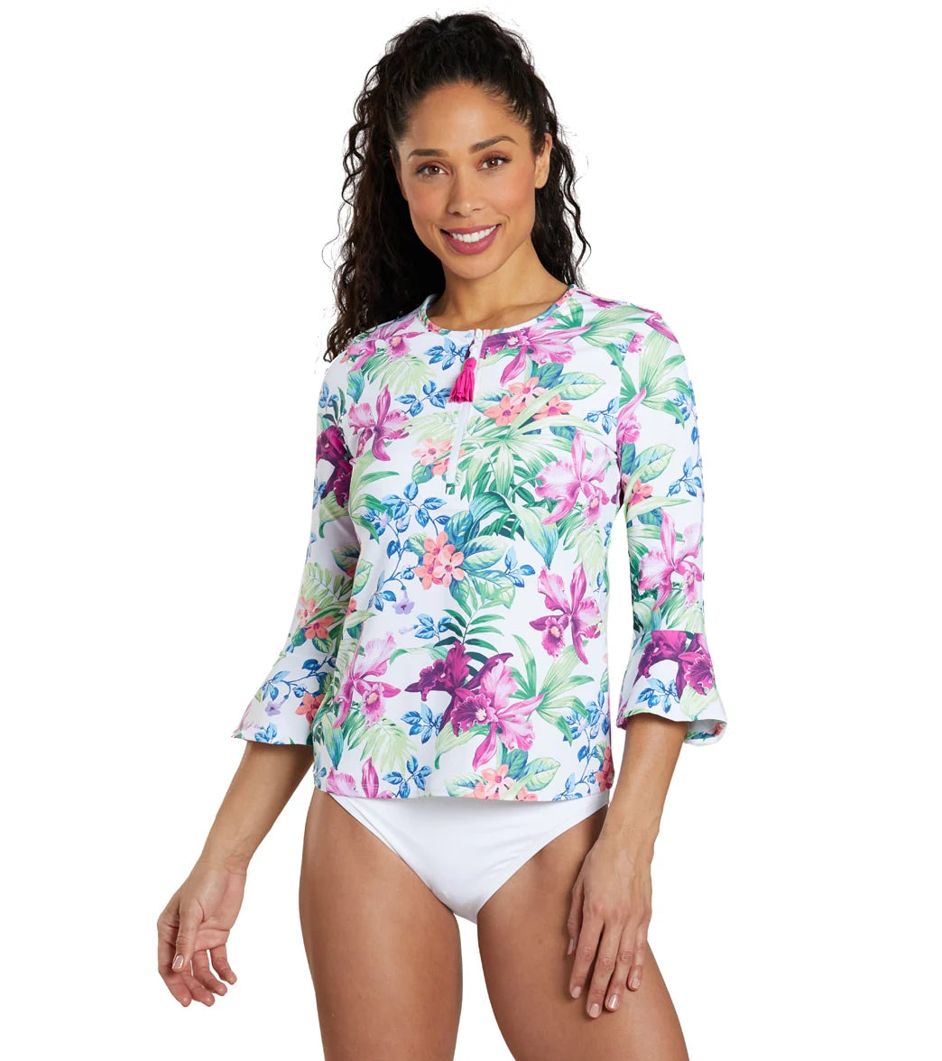 Tommy Bahama Women's Coastal Gardens Flounce Sleeve Rash Guard