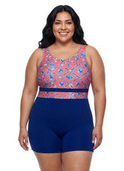 Sporti Plus Size HydroLast Coastal Regatta Chlorine Resistant Scoop Back Unitard One Piece Swimsuit