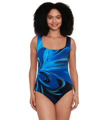 Longitude Women's High Velocity Panel Scoopneck Tank Long Torso One Piece Swimsuit