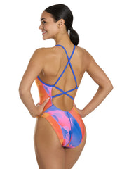 Speedo Vibe Women's Printed Double X Back One Piece Swimsuit