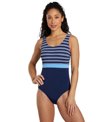 Dolfin Women's Aquashape Color Block Moderate Scoop Back Chlorine Resistant One Piece Swimsuit