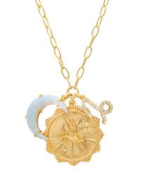 TAI Jewelry Zodiac Coin Necklace with Opal Moon Charm