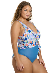 Sporti Plus Size Starlet Printed Tummy Control Side Tie One Piece Swimsuit