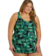 Sporti Plus Size Tropical Palm Leaf Swim Dress