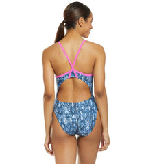 Sporti Polyester Ikat Denim Thin Strap One Piece Swimsuit