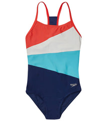 Speedo Girls' Solid Radiating Splice One Piece Swimsuit (Big Kid)