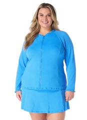 Beach House Women's Plus Size Solid Phoebe Long Sleeve Zip Front Rash Guard