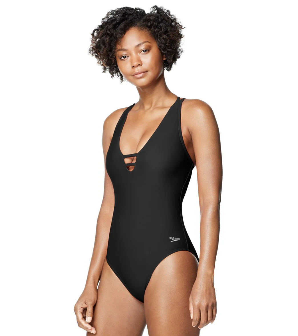 Speedo Active Women's Strappy V-Neck  One Piece Swimsuit