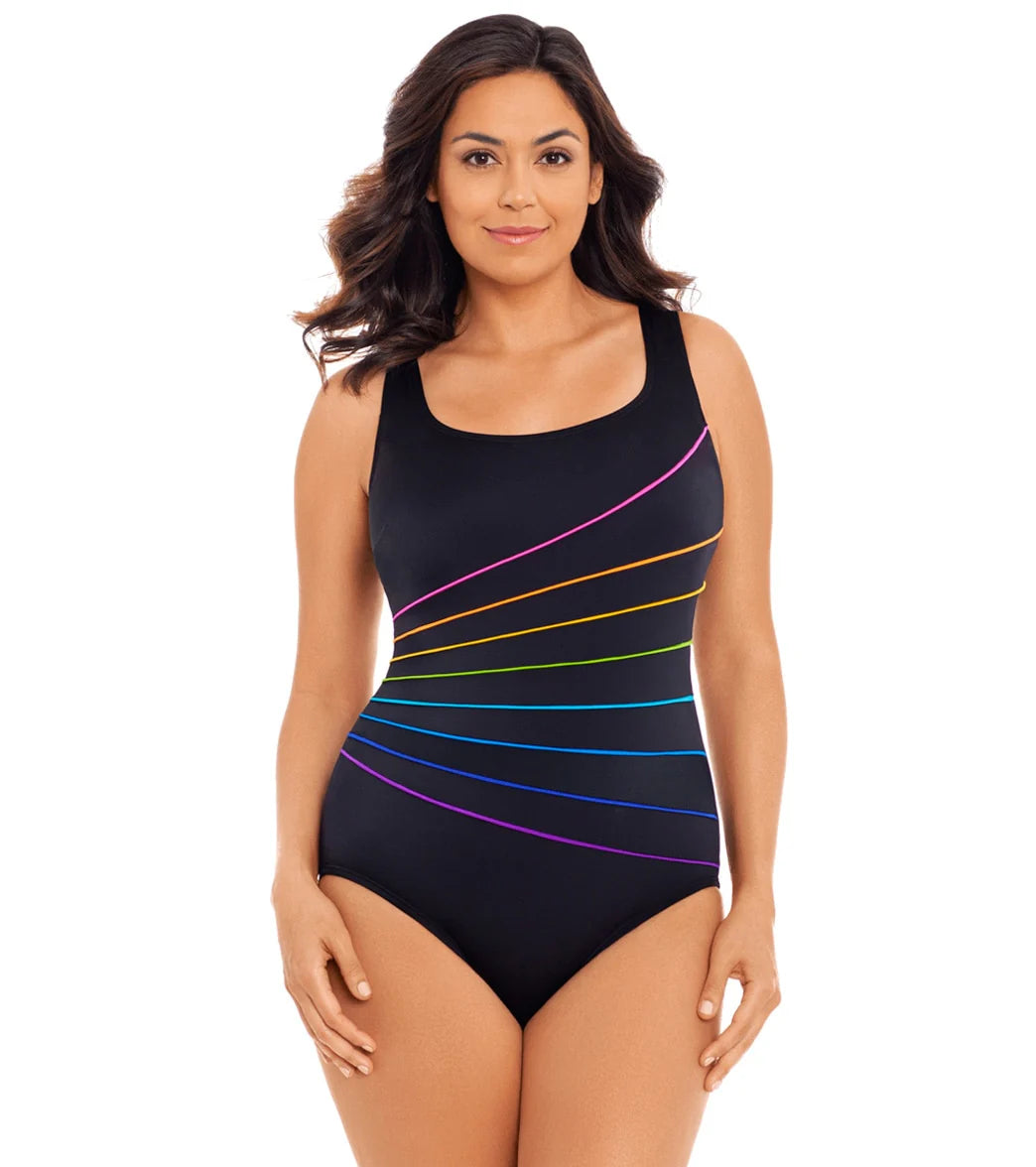 Longitude Women's Color Me Gorgeous 8 Piping Fan Tank One Piece Swimsuit