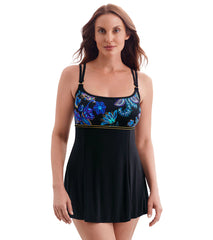Longitude Women's Majorelle Garden Empire Princess Seam Long Torso Swim Dress