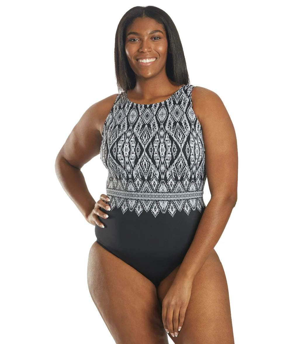 Longitude Women's Plus Size Lace Affair Scoopback Highneck One Piece Swimsuit