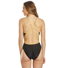Speedo Women's Dripping in Gold Solid Splice Flipback One Piece Swimsuit