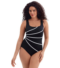 Longitude Women's Solitude Fan Tank Long Torso One Piece Swimsuit