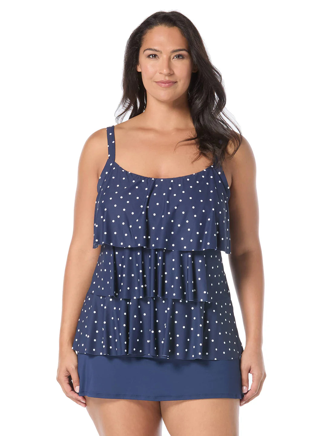 Beach House Women's Plus Size Sailor Dot Jane Ruffle Tankini Top