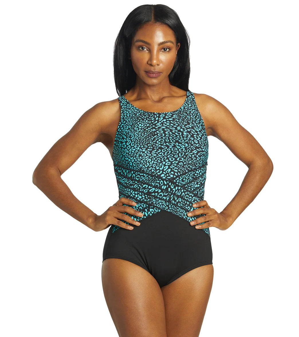 Gabar Woman's Chlorine Resistant Aqua Animal High Neck Once Piece Swimsuit (C/D Cup)