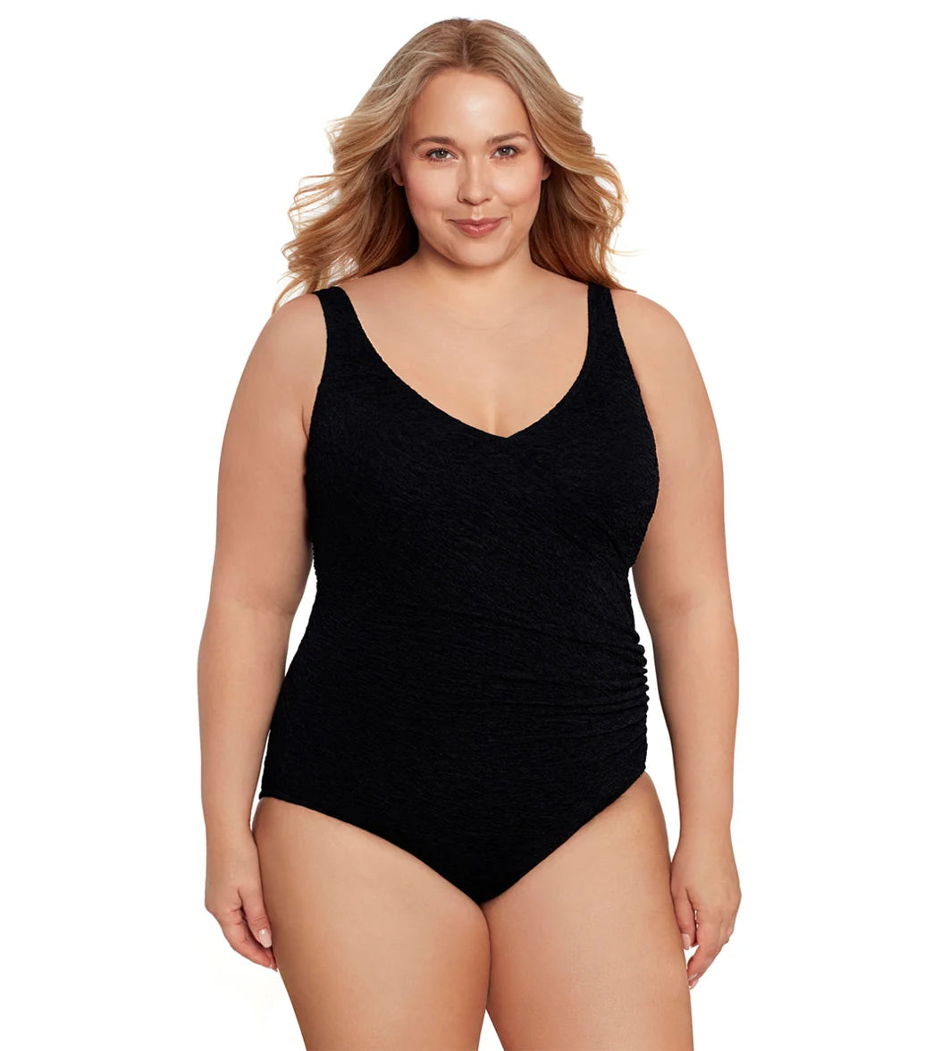 Krinkle by Penbrooke  Plus Krushed Krinkle Cross Over One Piece Swimsuit