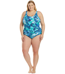 Sporti Plus Size HydroLast Aquarelle Palm Chlorine Resistant Moderate Scoop Back One Piece Swimsuit