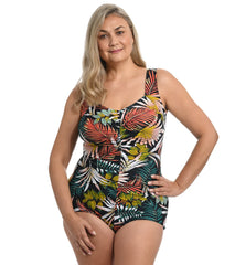 Maxine Women's Plus Size Palms And Fronds Girl Leg One Piece Swimsuit