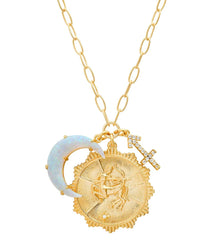 TAI Jewelry Zodiac Coin Necklace with Opal Moon Charm