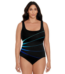 Longitude Women's Colorblock Piped Fan One Piece Swimsuit