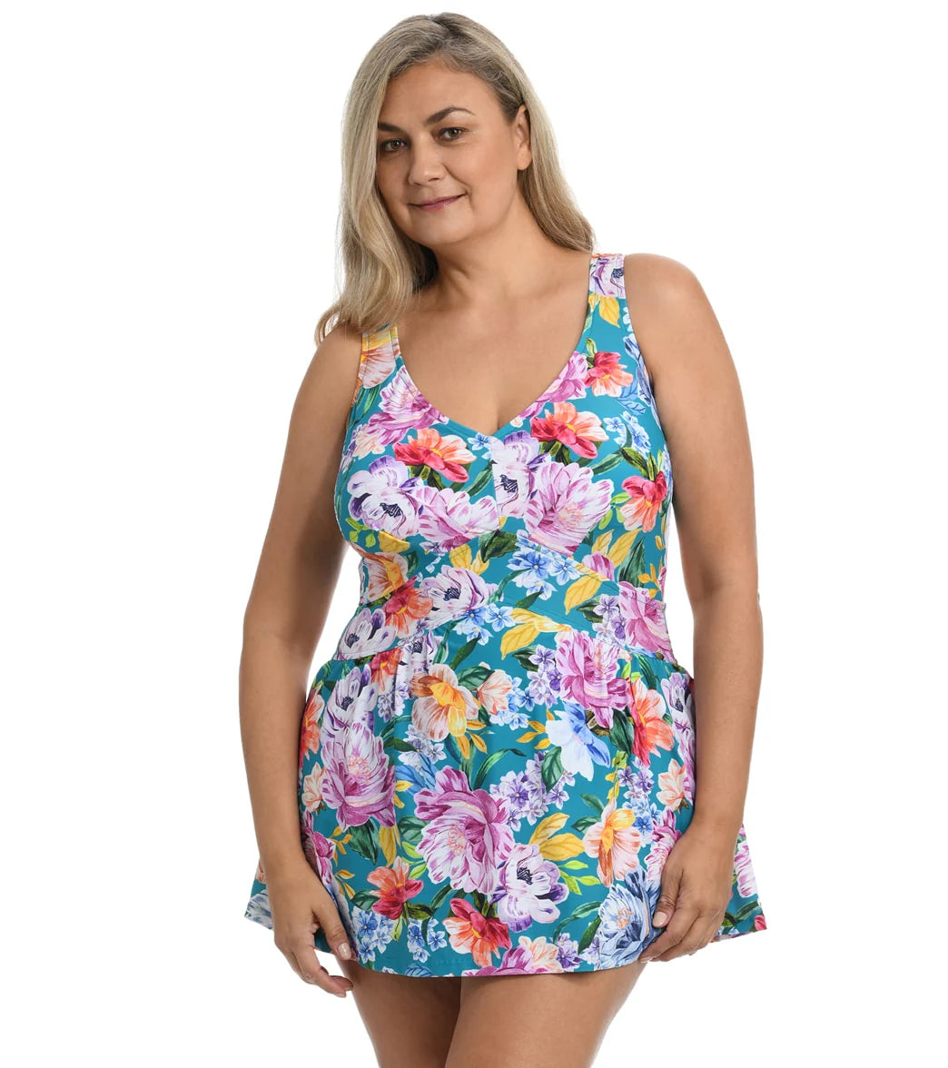 Maxine Women's Plus Size English Arboretum Empire Swim Dress