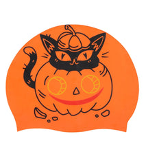 Sporti Limited Edition Pumpkin Cat Silicone Swim Cap Jr.