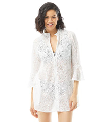 Beach House Women's Crochet Soleil Vanessa 3/4 Bell Ruffle Sleeve Cover Up Jacket