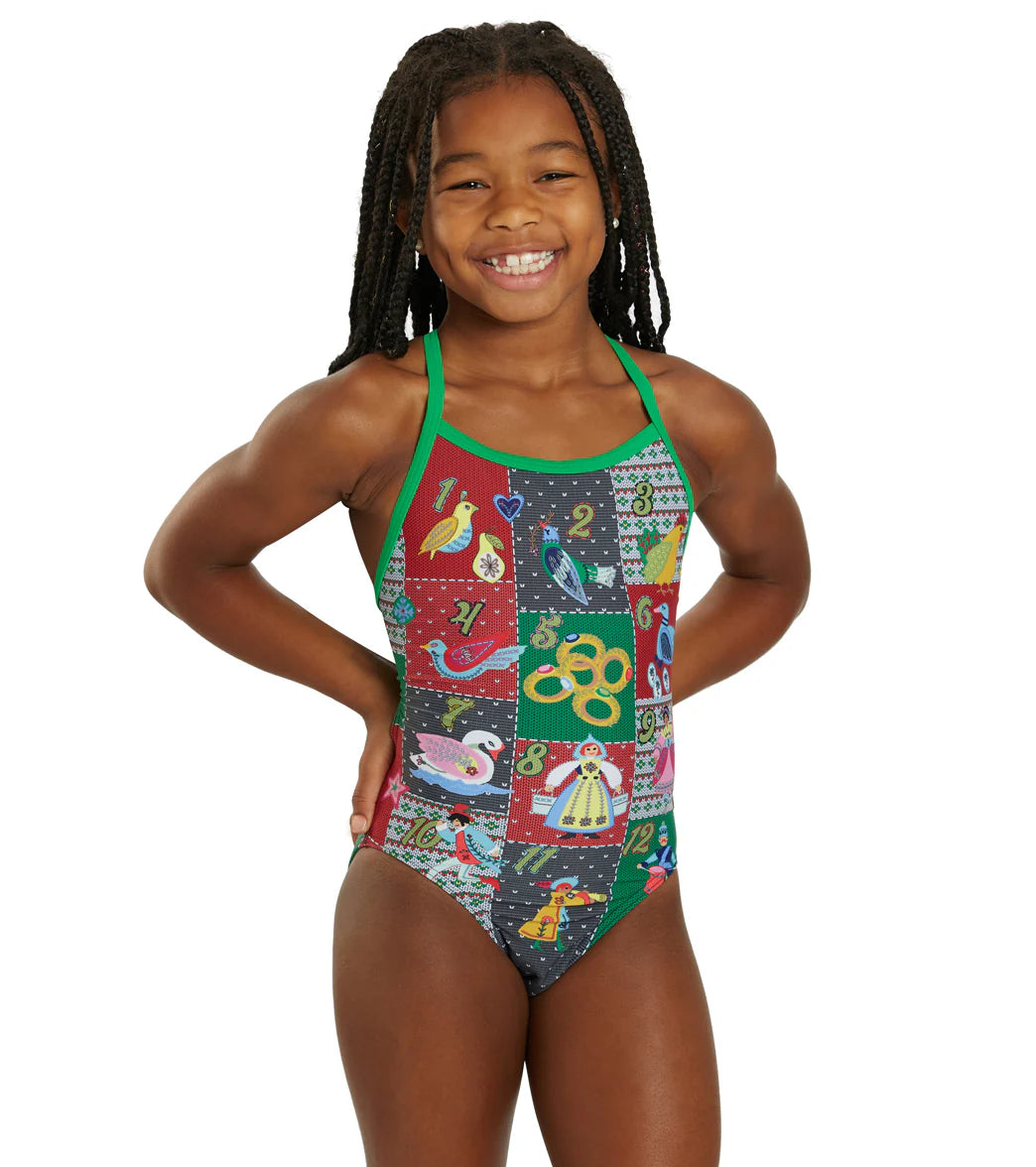 Sporti Granny Sweater 12 Days of Christmas Thin Strap One Piece Swimsuit (22-44)