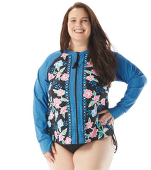 Beach House Women's Plus Size Floral Fantasy Scarlett Sun Guard Long Sleeve Top