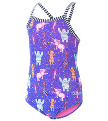 Dolfin Girls' Dancin' Feet Printed One Piece Swimsuit (Little Kid)