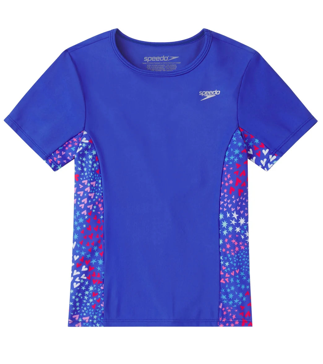 Speedo Girl's Short Sleeve Print Splice Rashguard (Little Kid, Big Kid)