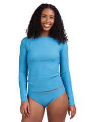 JOLYN Women's Noonan Solid Rib Long Sleeve Rash Guard