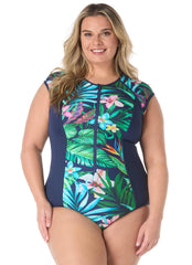 Beach House Women's Plus Size Tropic Paradise Endurance Zip Front