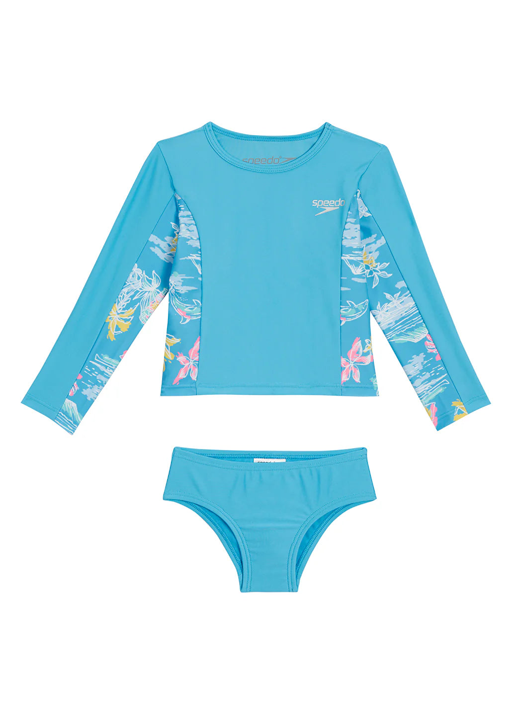 Speedo Girls' Long Sleeve Two Piece Rash Guard Set (Toddler, Little Kid)