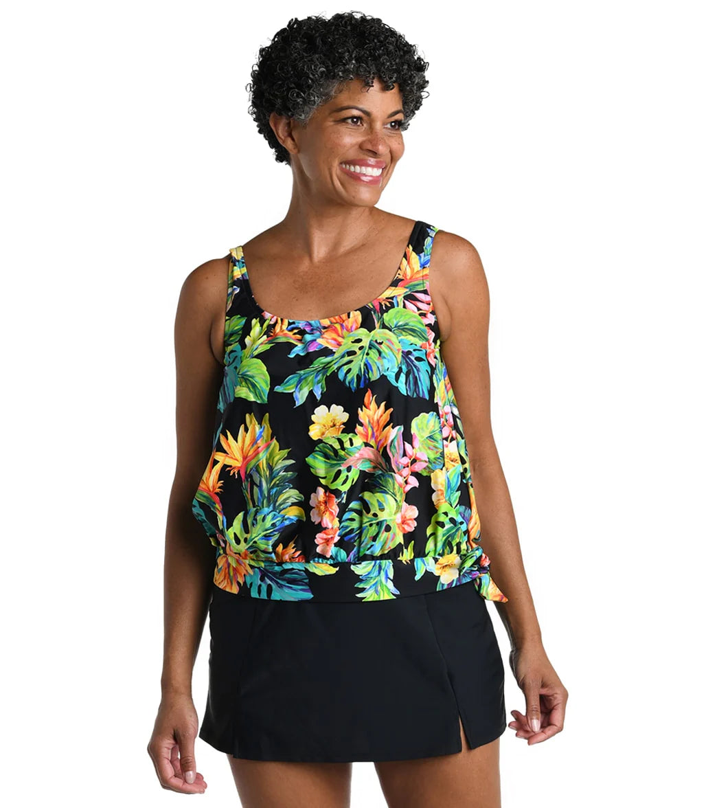 Maxine Women's Oahu Oasis Banded Scoop Blouson Tankini Top