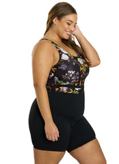 Sporti Plus Size HydroLast Moonlit Flora Chlorine Resistant Scoop Back Unitard One Piece Swimsuit
