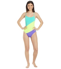 Sporti Renew Chlorine Proof Colorblock Tie Back One Piece Swimsuit