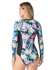 Beach House Sport Women's Wild Calypso Rib Long Sleeve Zip Front One Piece Swimsuit