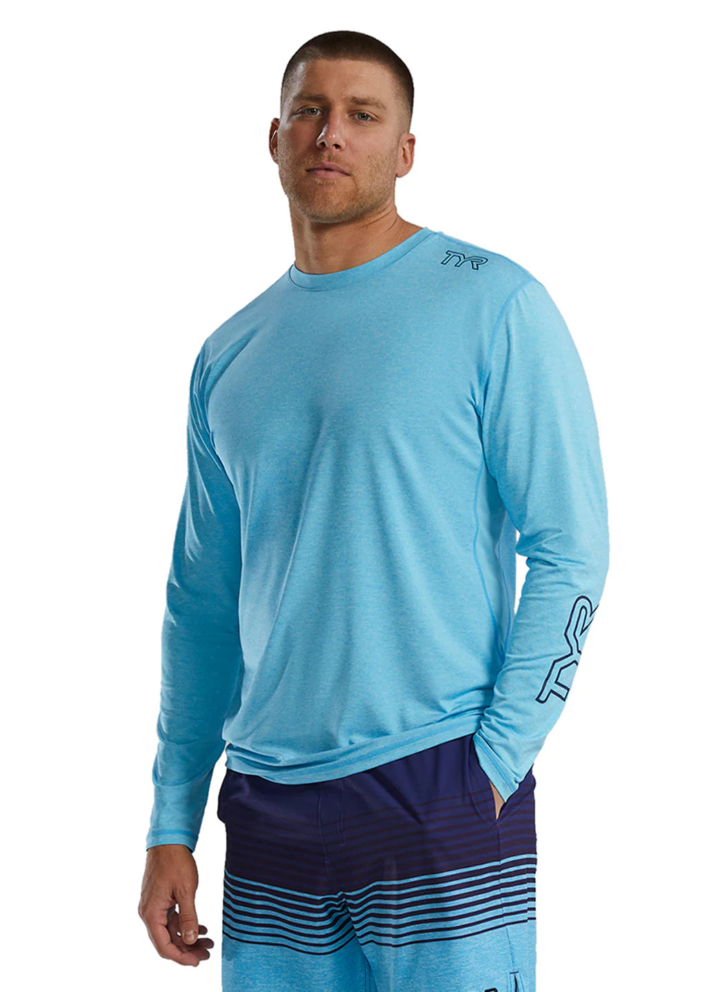 TYR Men's Solid SunDefense Long Sleeve UPF 50+ Swim Shirt