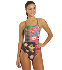 Sporti Granny Sweater Holiday Tartan Thin Strap One Piece Swimsuit