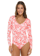Body Glove Women's Blooms Allegra Long Sleeve UPF 50 One Piece Paddle Suit Swimsuit