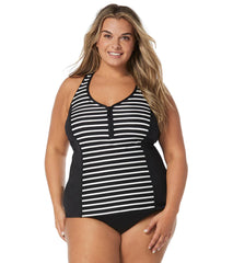 Beach House Women's Plus Size Estate Stripe Erinna Zip Front Tankini Top